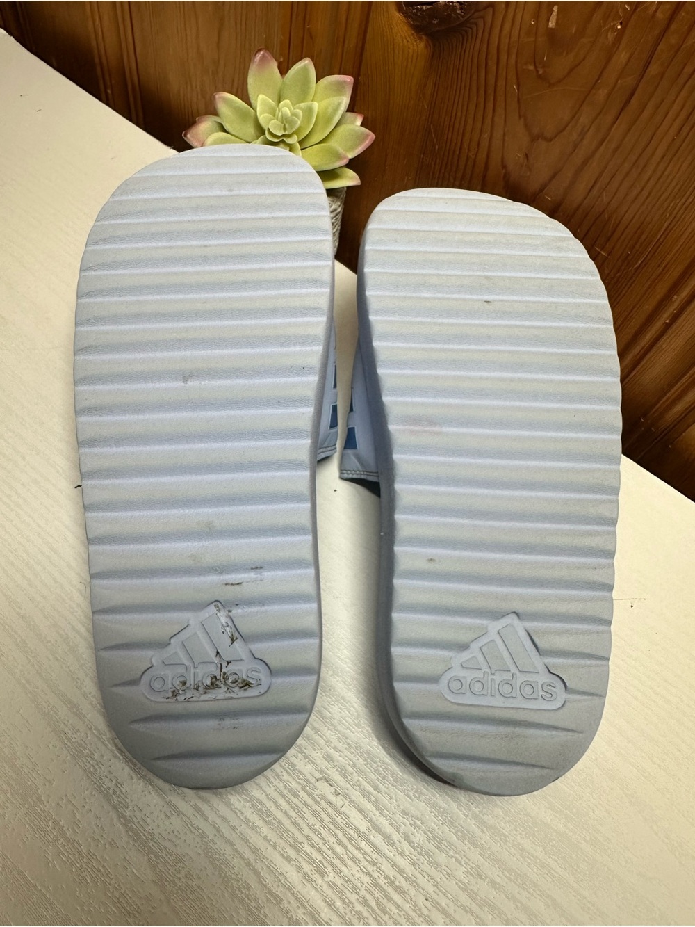 adidas Light Blue Striped Slide Sandals - Picture 12 of 15